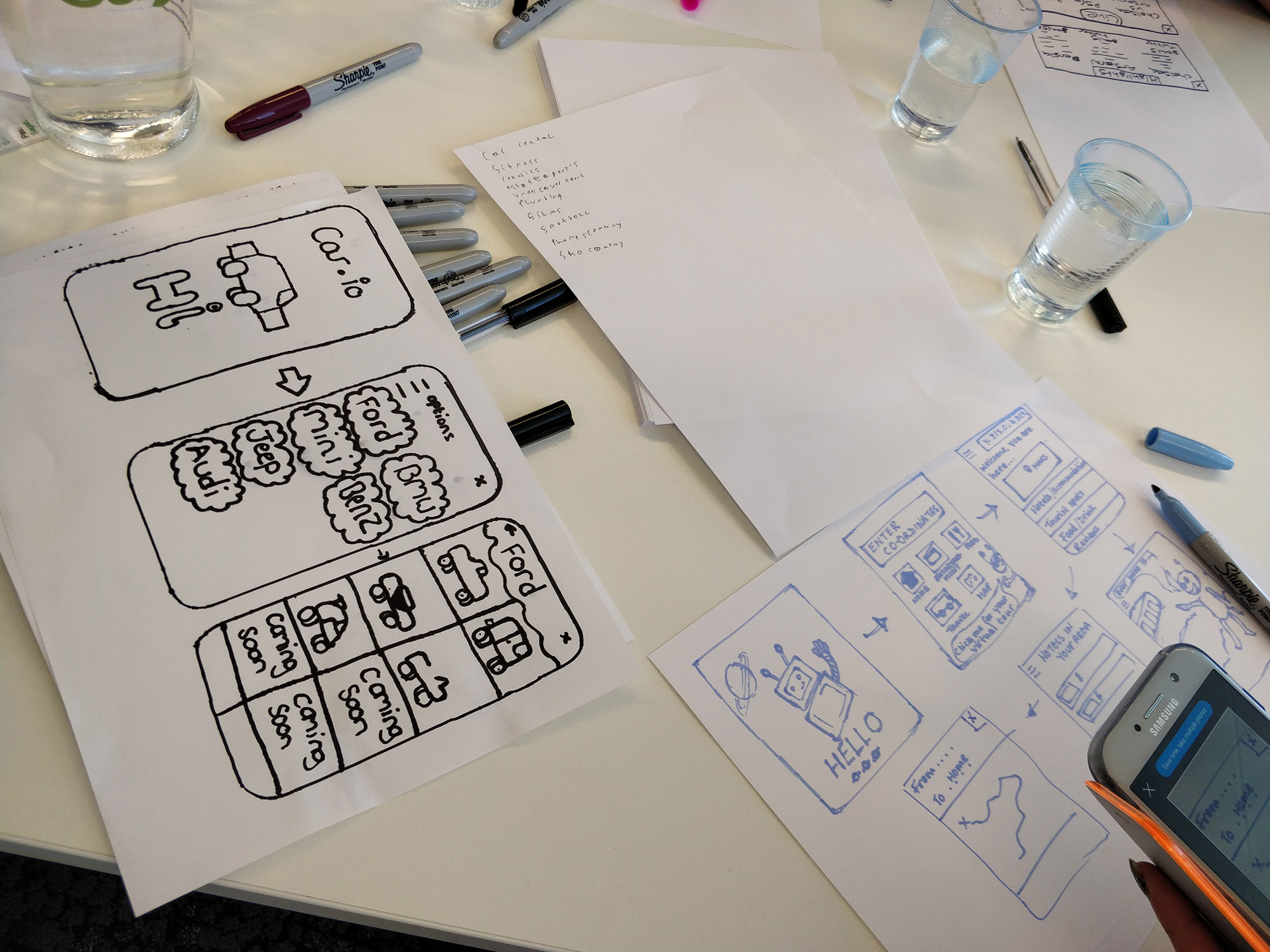 Paper sketches of mobile app ideas